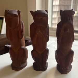 Handcrafted Wooden Monkey Figurines - Brown